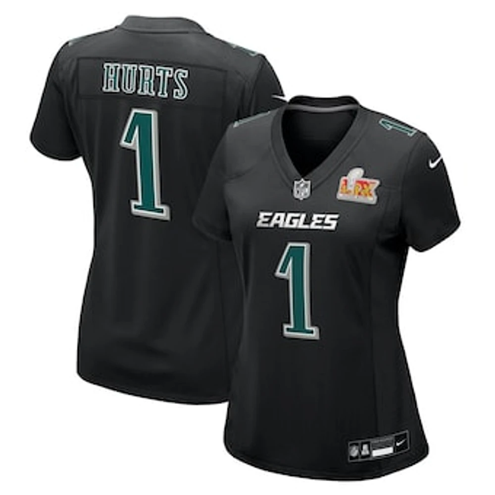 Women's Nike Jalen Hurts Carbon Black Philadelphia Eagles Super Bowl LIX Fashion Game Player Jersey