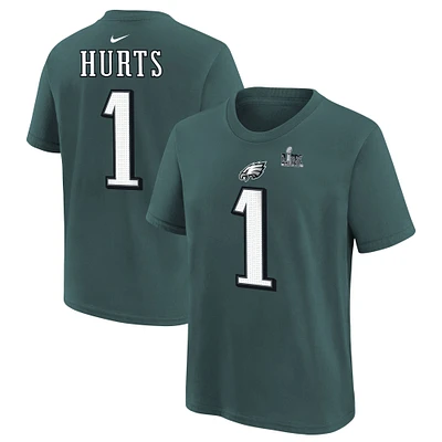 Youth Nike Jalen Hurts Midnight Green Philadelphia Eagles Super Bowl LIX Name & Number T-Shirt