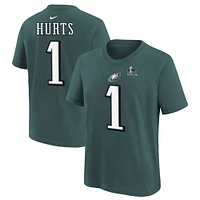 Youth Nike Jalen Hurts Midnight Green Philadelphia Eagles Super Bowl LIX Name & Number T-Shirt