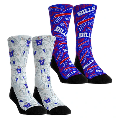 Youth Rock Em Socks Josh Allen Buffalo Bills 2-Pack Reverse Hurdle Crew Socks Set