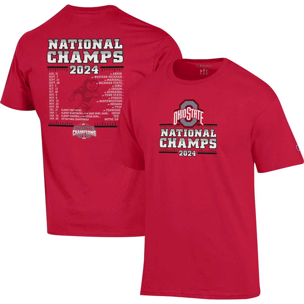 Men's Champion Scarlet Ohio State Buckeyes College Football Playoff 2024 National Champions Schedule T-Shirt