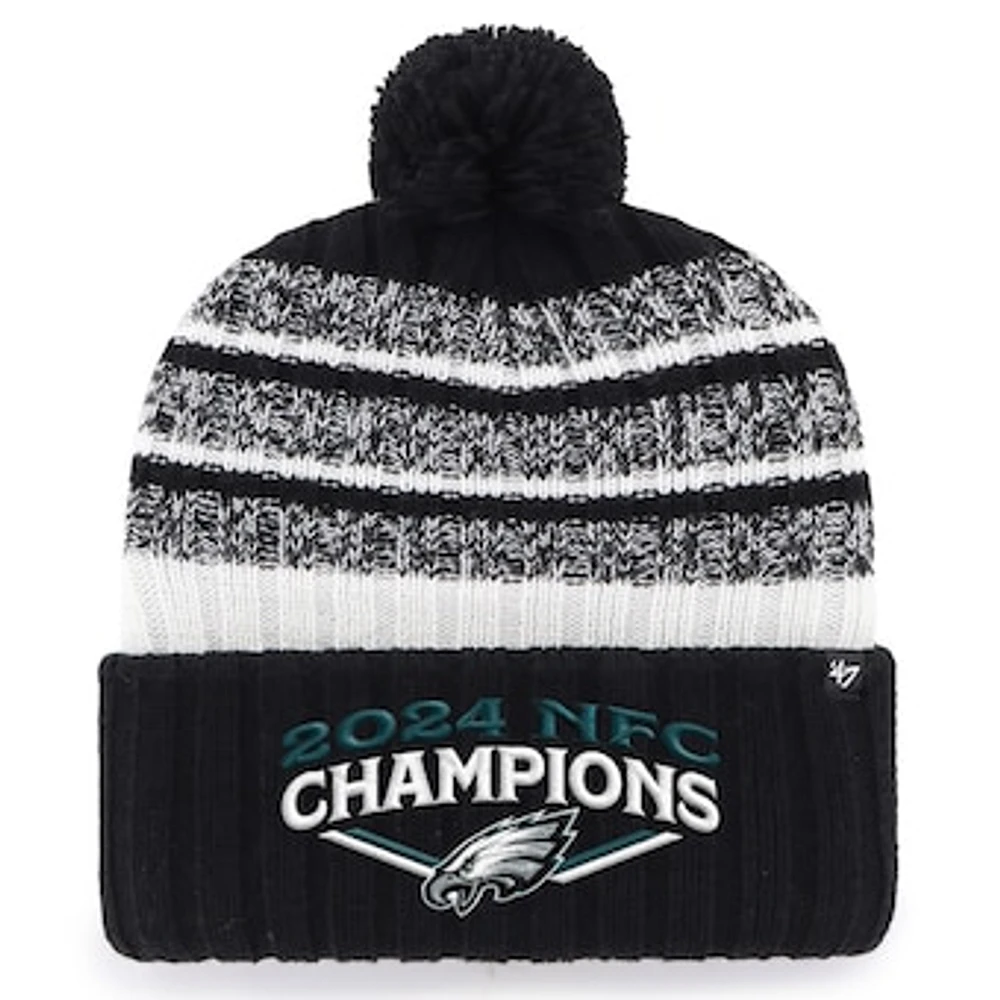 Men's '47 Black Philadelphia Eagles 2024 NFC Champions Tavern Cuffed Knit Hat with Pom