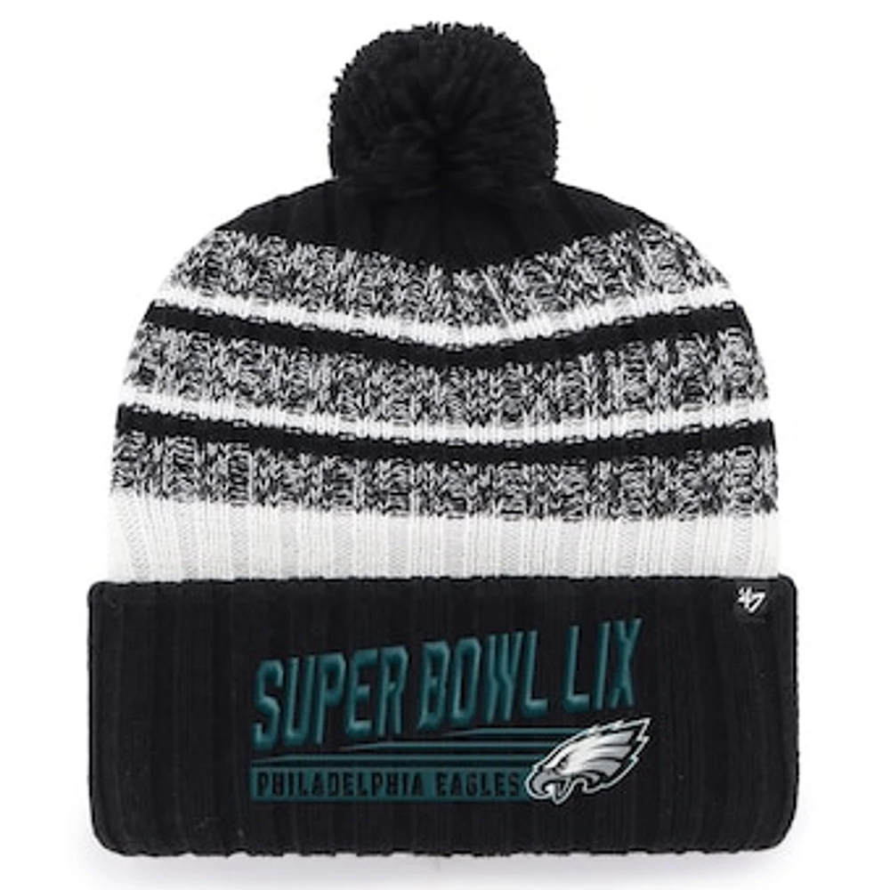 Men's '47 Black Philadelphia Eagles Super Bowl LIX Tavern Cuffed Knit Hat with Pom