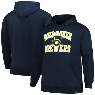 Men's '47  Navy Milwaukee Brewers Big & Tall Velocity Fleece Pullover Hoodie