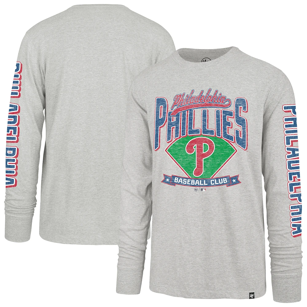 Men's '47 Gray Philadelphia Phillies Big & Tall Distressed Franklin Long Sleeve T-Shirt