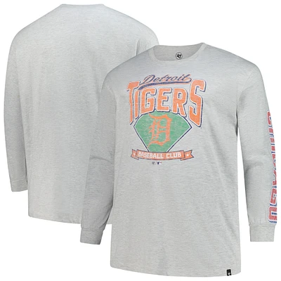 Men's '47  Gray Detroit Tigers Big & Tall Distressed Franklin Long Sleeve T-Shirt