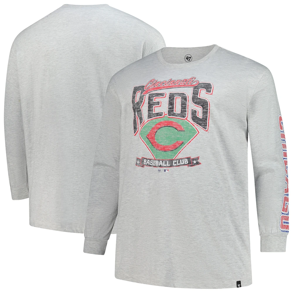 Men's '47 Gray Cincinnati Reds Big & Tall Distressed Franklin Long Sleeve T-Shirt