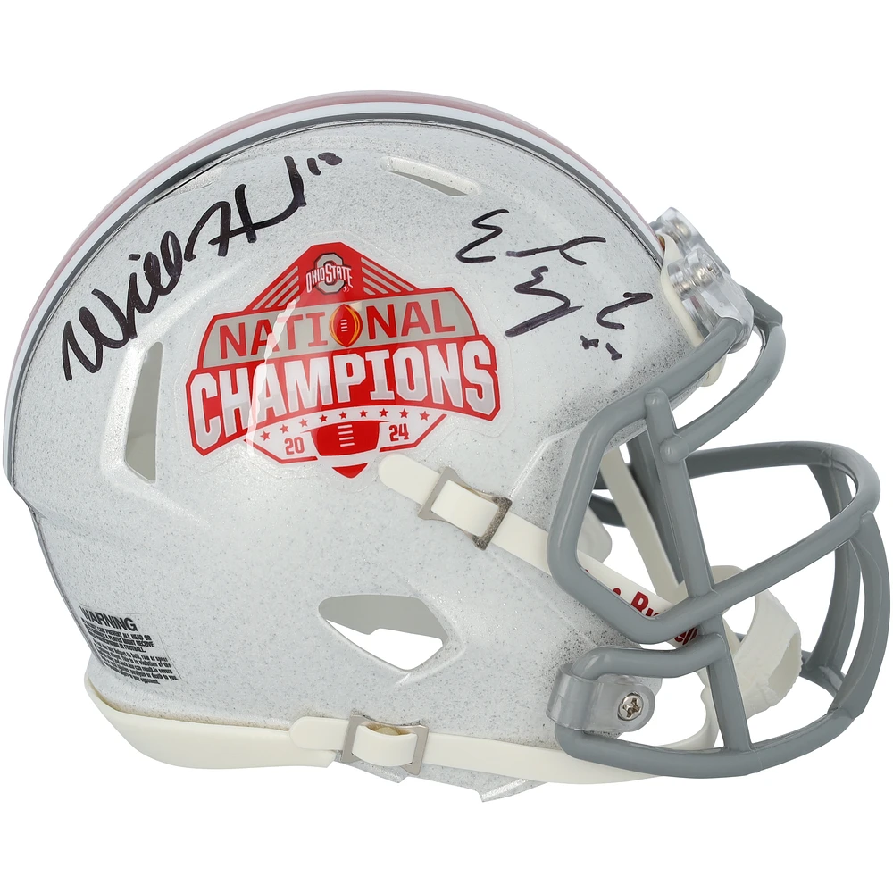 Will Howard & Emeka Egbuka Ohio State Buckeyes Autographed 2024 College Football Playoff National Champions Logo Riddell Speed Mini Helmet