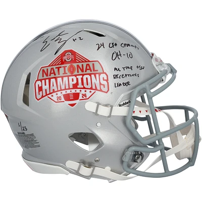 Emeka Egbuka Ohio State Buckeyes Autographed 2024 College Football Playoff National Champions Logo Riddell Speed Authentic Helmet with Multiple Inscriptions