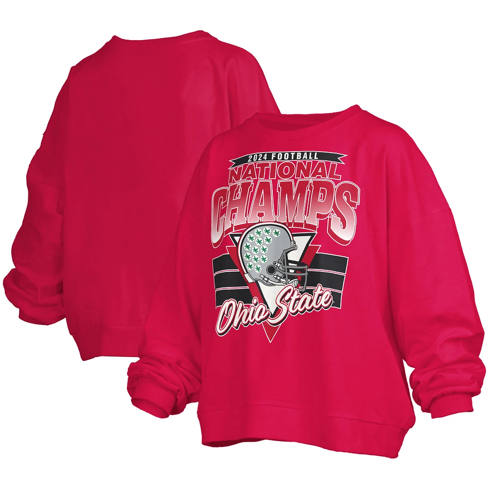 Women's Pressbox Scarlet Ohio State Buckeyes  College Football Playoff 2024 National Champions Trilogy Oversized Sweatshirt