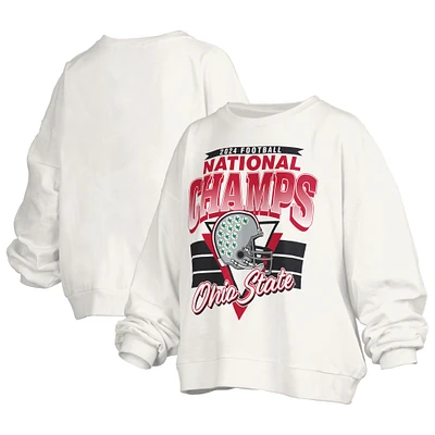 Women's Pressbox  White Ohio State Buckeyes College Football Playoff 2024 National Champions Trilogy Oversized Sweatshirt