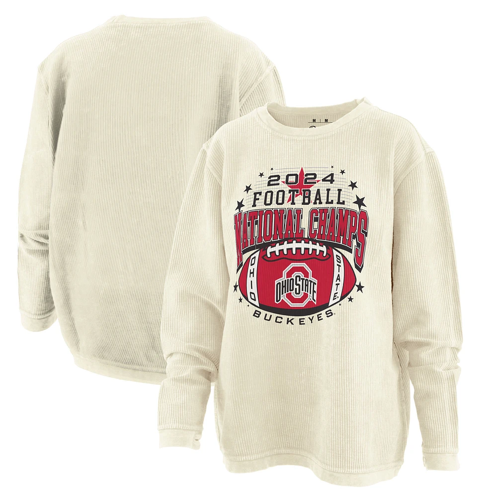 Women's Pressbox  Natural Ohio State Buckeyes College Football Playoff 2024 National Champions Desire Oversized Corded Long Sleeve Top