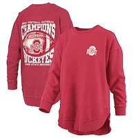 Women's Pressbox Scarlet Ohio State Buckeyes  College Football Playoff 2024 National Champions Square Melange Sweatshirt