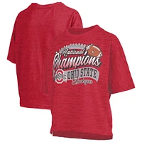 Women's Pressbox Scarlet Ohio State Buckeyes  College Football Playoff 2024 National Champions Oversized Slub T-Shirt