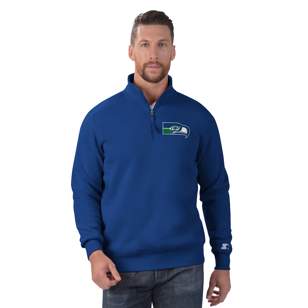 Men's Starter Royal Seattle Seahawks Classic Quarter-Zip Pullover Sweatshirt