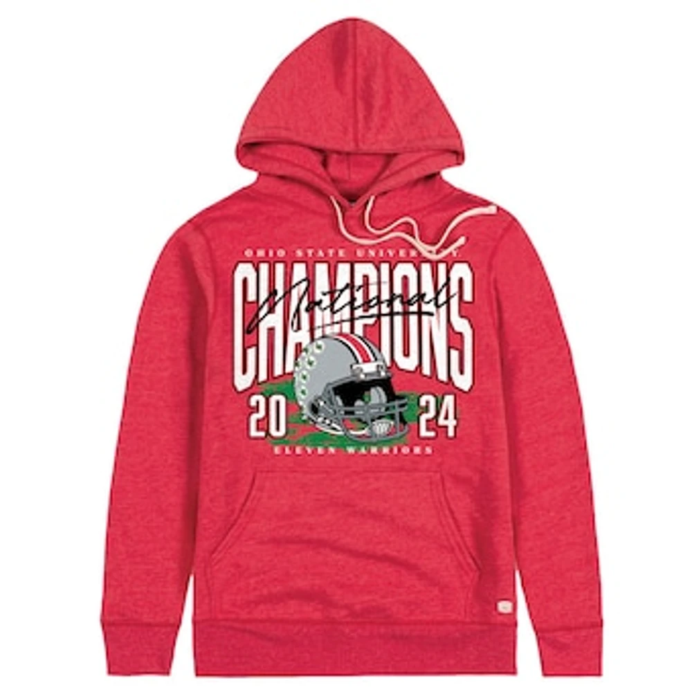 Men's Homefield Scarlet Ohio State Buckeyes College Football Playoff 2024 National Champions Tri-Blend Helmet Pullover Hoodie