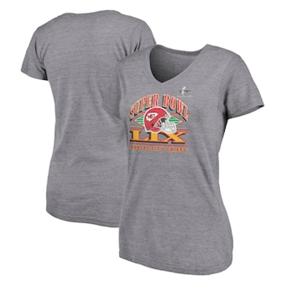 Women's Fanatics Heather Gray Kansas City Chiefs Super Bowl LIX Plus Our Pastime V-Neck Tri-Blend T-Shirt