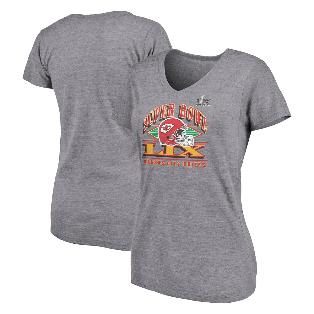 Women's Fanatics Heather Gray Kansas City Chiefs Super Bowl LIX Plus Our Pastime V-Neck Bi-Blend T-Shirt
