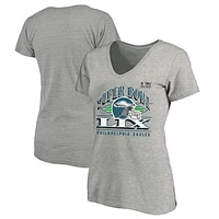 Women's Fanatics Heather Charcoal Philadelphia Eagles Super Bowl LIX Plus Our Pastime V-Neck Bi-Blend T-Shirt