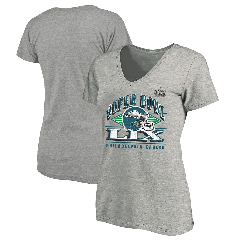 Women's Fanatics Heather Charcoal Philadelphia Eagles Super Bowl LIX Plus Our Pastime V-Neck Bi-Blend T-Shirt