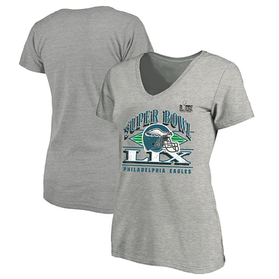 Women's Fanatics Heather Charcoal Philadelphia Eagles Super Bowl LIX Plus Our Pastime V-Neck Bi-Blend T-Shirt