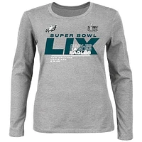 Women's Fanatics Heather Gray Philadelphia Eagles Super Bowl LIX Plus Quick Pass Long Sleeve Scoop Neck T-Shirt