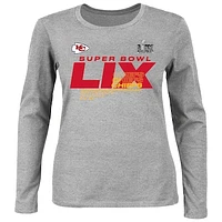 Women's Fanatics Heather Gray Kansas City Chiefs Super Bowl LIX Plus Quick Pass Long Sleeve Scoop Neck T-Shirt