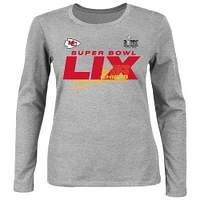 Women's Fanatics Heather Gray Kansas City Chiefs Super Bowl LIX Plus Quick Pass Long Sleeve Scoop Neck T-Shirt