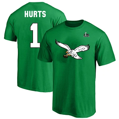 Men's Fanatics Jalen Hurts Kelly Green Philadelphia Eagles Super Bowl LIX Big & Tall Player Name Number T-Shirt