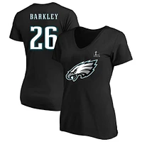 Women's Fanatics Saquon Barkley Black Philadelphia Eagles Super Bowl LIX Plus Player Name & Number V-Neck T-Shirt