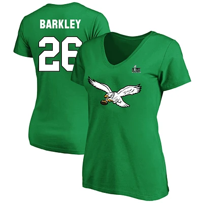 Women's Fanatics Saquon Barkley Kelly Green Philadelphia Eagles Super Bowl LIX Plus Player Name & Number V-Neck T-Shirt