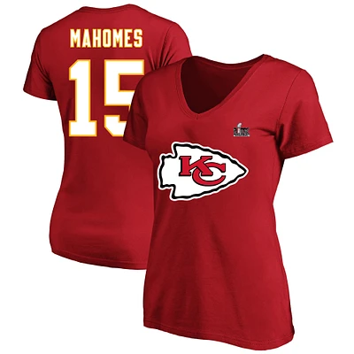 Women's Fanatics Patrick Mahomes Red Kansas City Chiefs Super Bowl LIX Plus Player Name & Number V-Neck T-Shirt