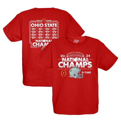 Youth Blue 84 Scarlet Ohio State Buckeyes College Football Playoff 2024 National Champions Schedule T-Shirt