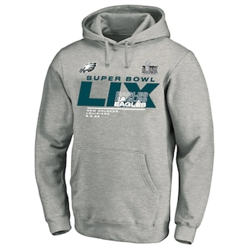 Men's Fanatics  Heather Gray Philadelphia Eagles Super Bowl LIX Big & Tall Quick Pass Pullover Hoodie