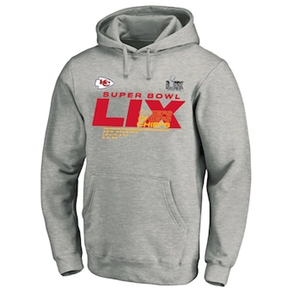 Men's Fanatics  Heather Gray Kansas City Chiefs Super Bowl LIX Big & Tall Quick Pass Pullover Hoodie