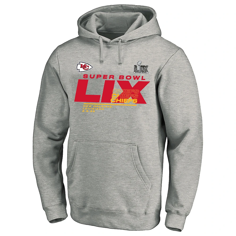 Men's Fanatics  Heather Gray Kansas City Chiefs Super Bowl LIX Big & Tall Quick Pass Pullover Hoodie