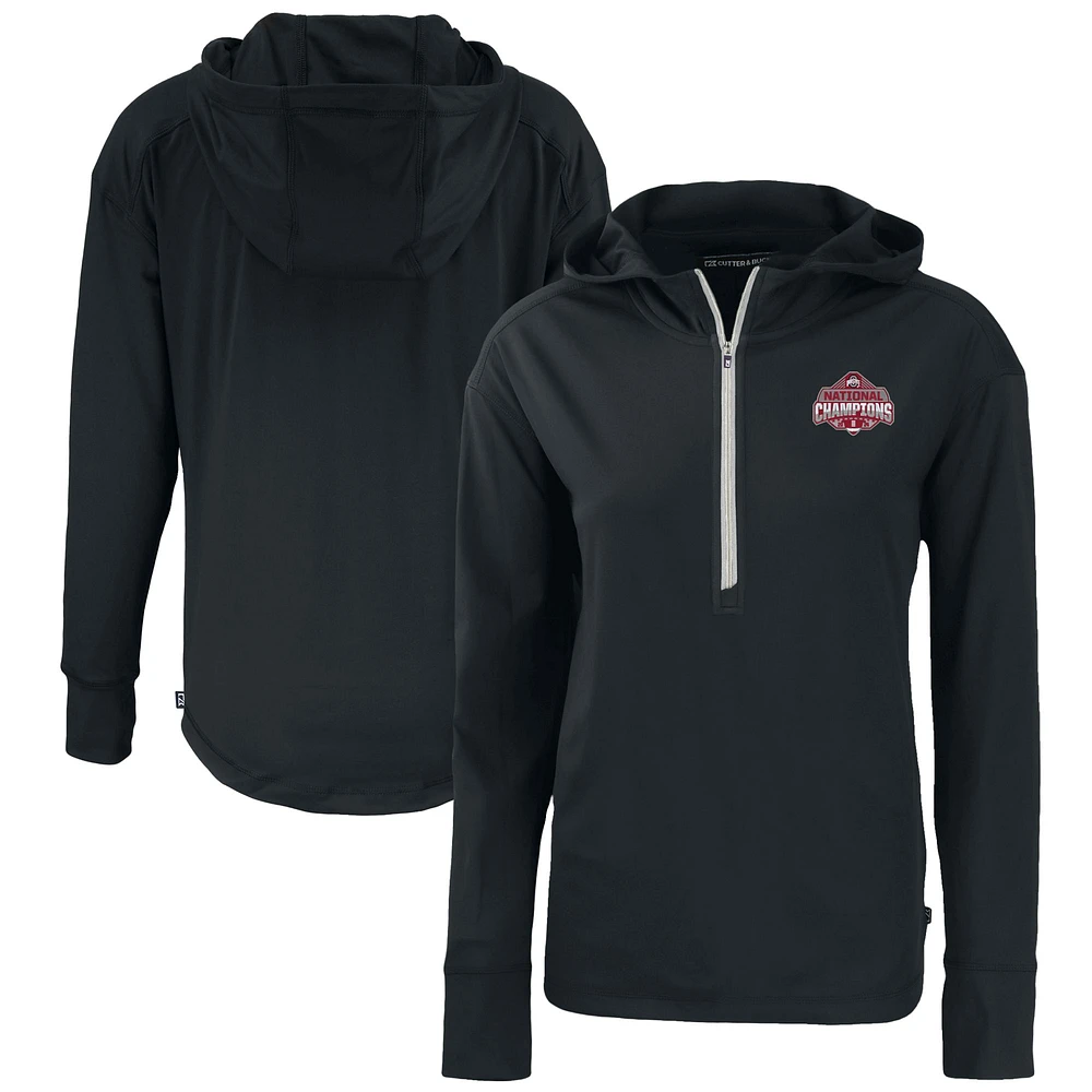 Women's Cutter & Buck Black Ohio State Buckeyes College Football Playoff 2024 National Champions Daybreak Eco Recycled Half-Zip Hoodie