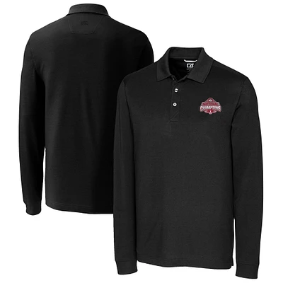 Men's Cutter & Buck Ohio State Buckeyes Big Tall College Football Playoff 2024 National Champions Advantage Eco DryTec Tri-Blend Pique Long Sleeve Polo