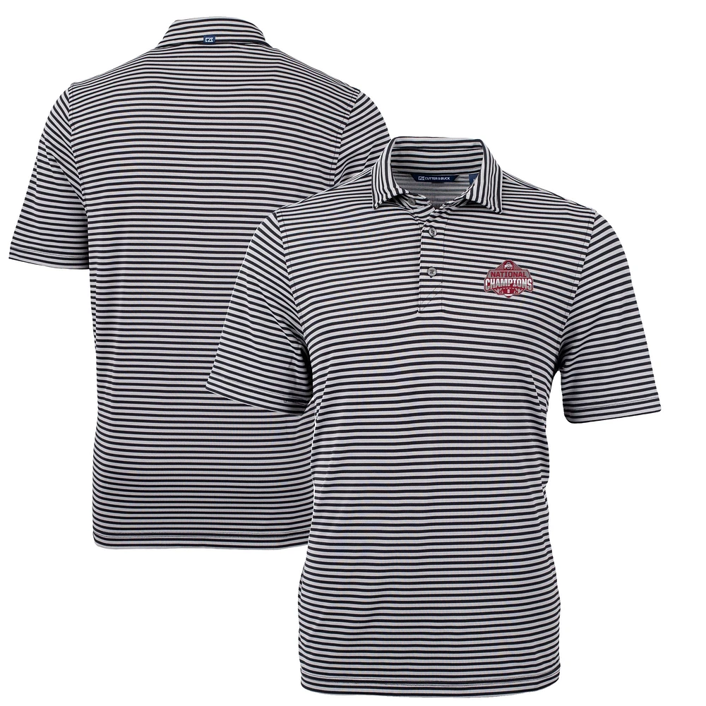 Men's Cutter & Buck Ohio State Buckeyes College Football Playoff 2024 National Champions Virtue Eco Pique Stripe DryTec Tri-Blend Recycled Polo