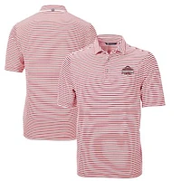 Men's Cutter & Buck Scarlet Ohio State Buckeyes  College Football Playoff 2024 National Champions Virtue Eco Pique Stripe DryTec Tri-Blend Recycled Polo