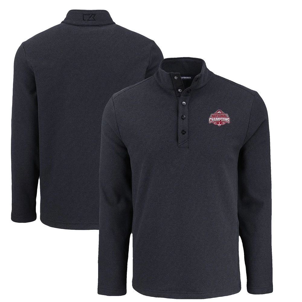 Men's Cutter & Buck Ohio State Buckeyes College Football Playoff 2024 National Champions Hunts Point Eco Textured Fleece Recycled Half-Snap Sweatshirt