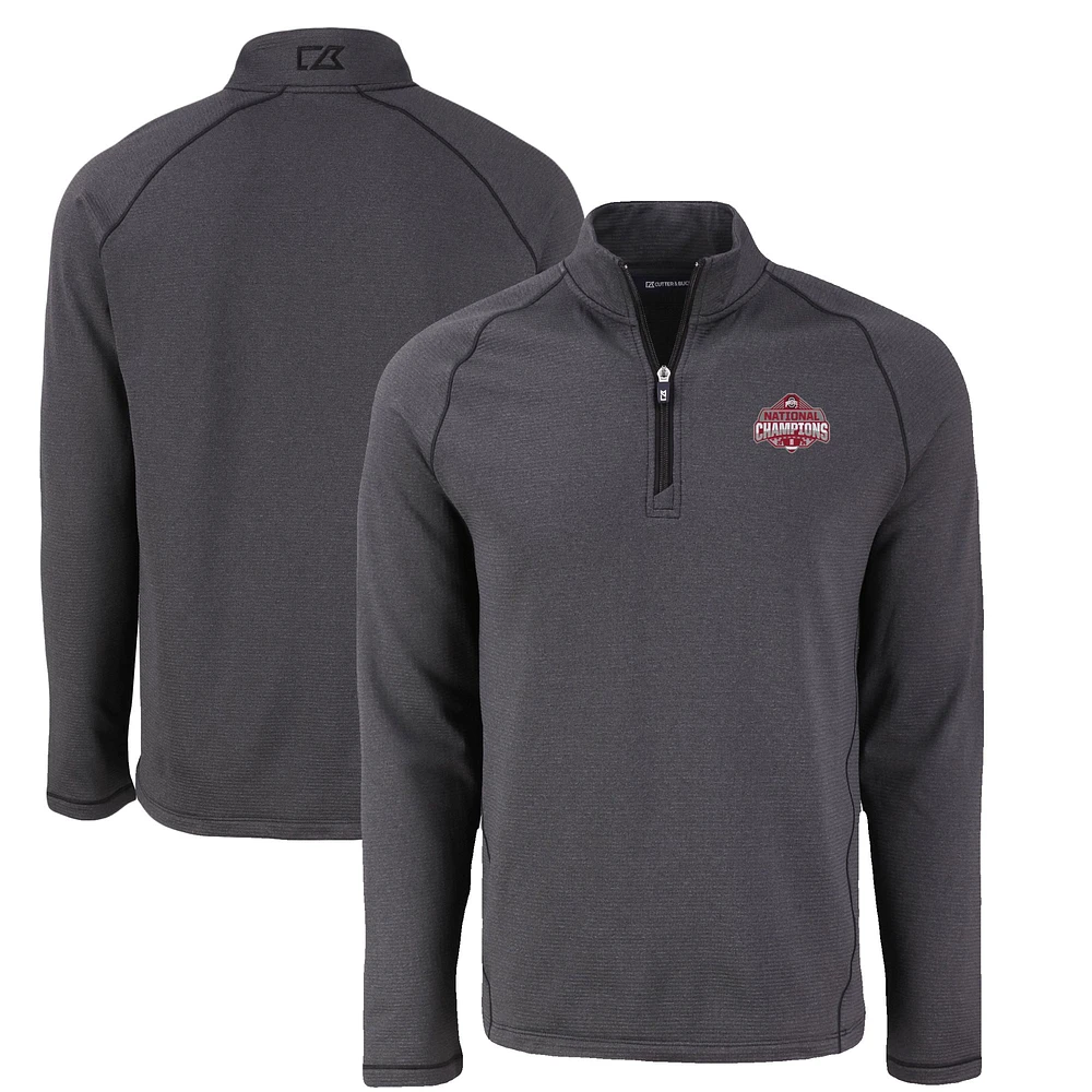 Men's Cutter & Buck Heather Ohio State Buckeyes College Football Playoff 2024 National Champions Peshastin Eco Fleece Recycled Raglan Half-Zip Pullover Top