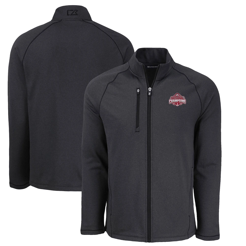 Men's Cutter & Buck Heather Ohio State Buckeyes College Football Playoff 2024 National Champions Peshastin Eco Fleece Recycled Raglan Tri-Blend Full-Zip Jacket
