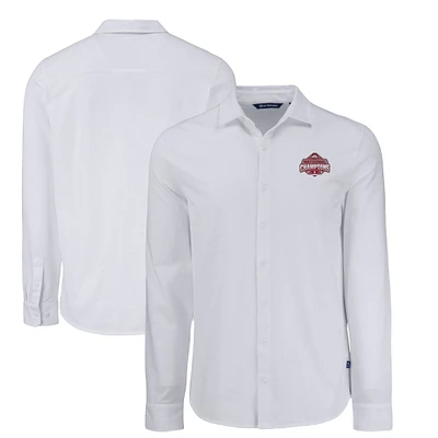 Men's Cutter & Buck Ohio State Buckeyes College Football Playoff 2024 National Champions Advantage Tri-Blend Eco Soft Pique Long Sleeve Knitted Button-Up Shirt