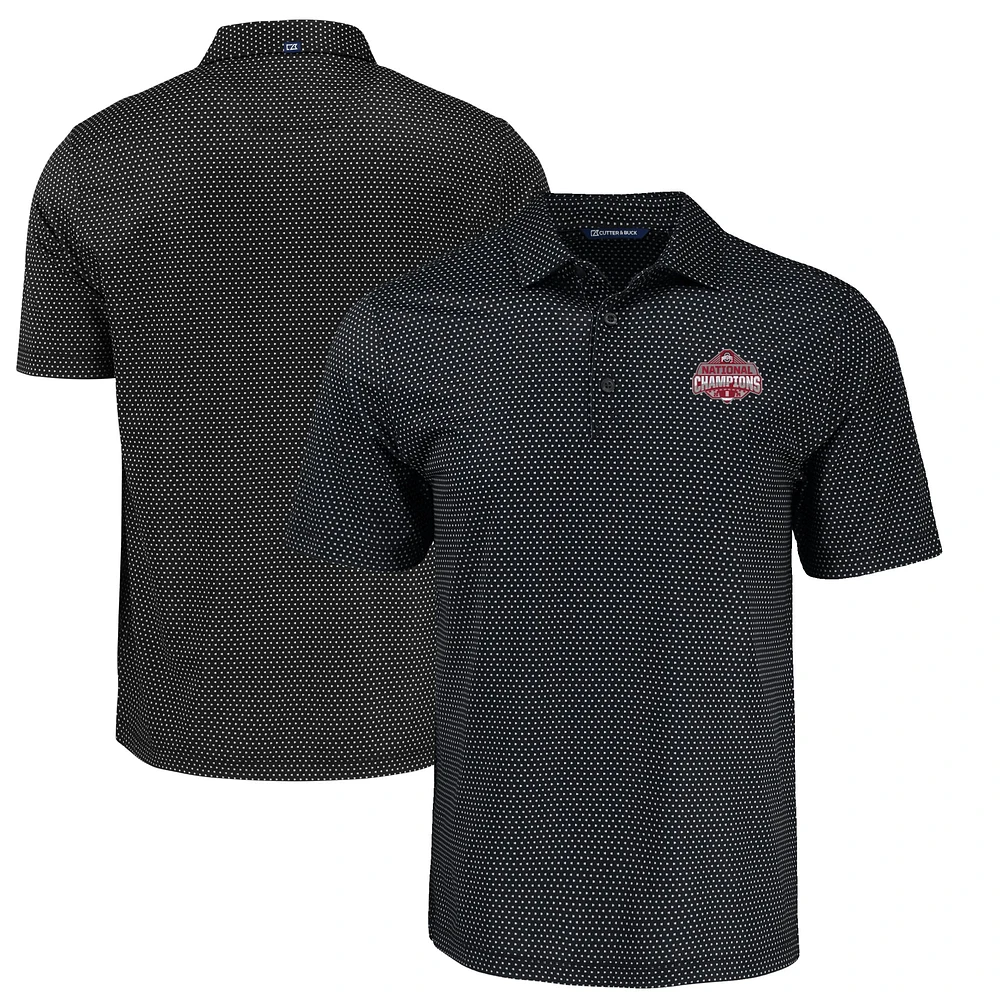 Men's Cutter & Buck Ohio State Buckeyes College Football Playoff 2024 National Champions Pike Eco Shadow Check Print Recycled Polo