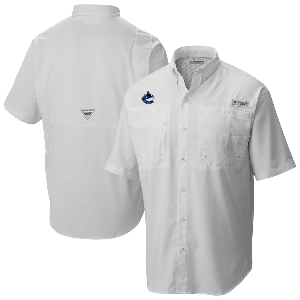 Men's Columbia White Vancouver Canucks Tamiami Short Sleeve Omni-Wick Button-Down Shirt