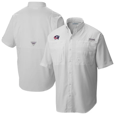 Men's Columbia  White Columbus Blue Jackets Tamiami Short Sleeve Omni-Wick Button-Down Shirt