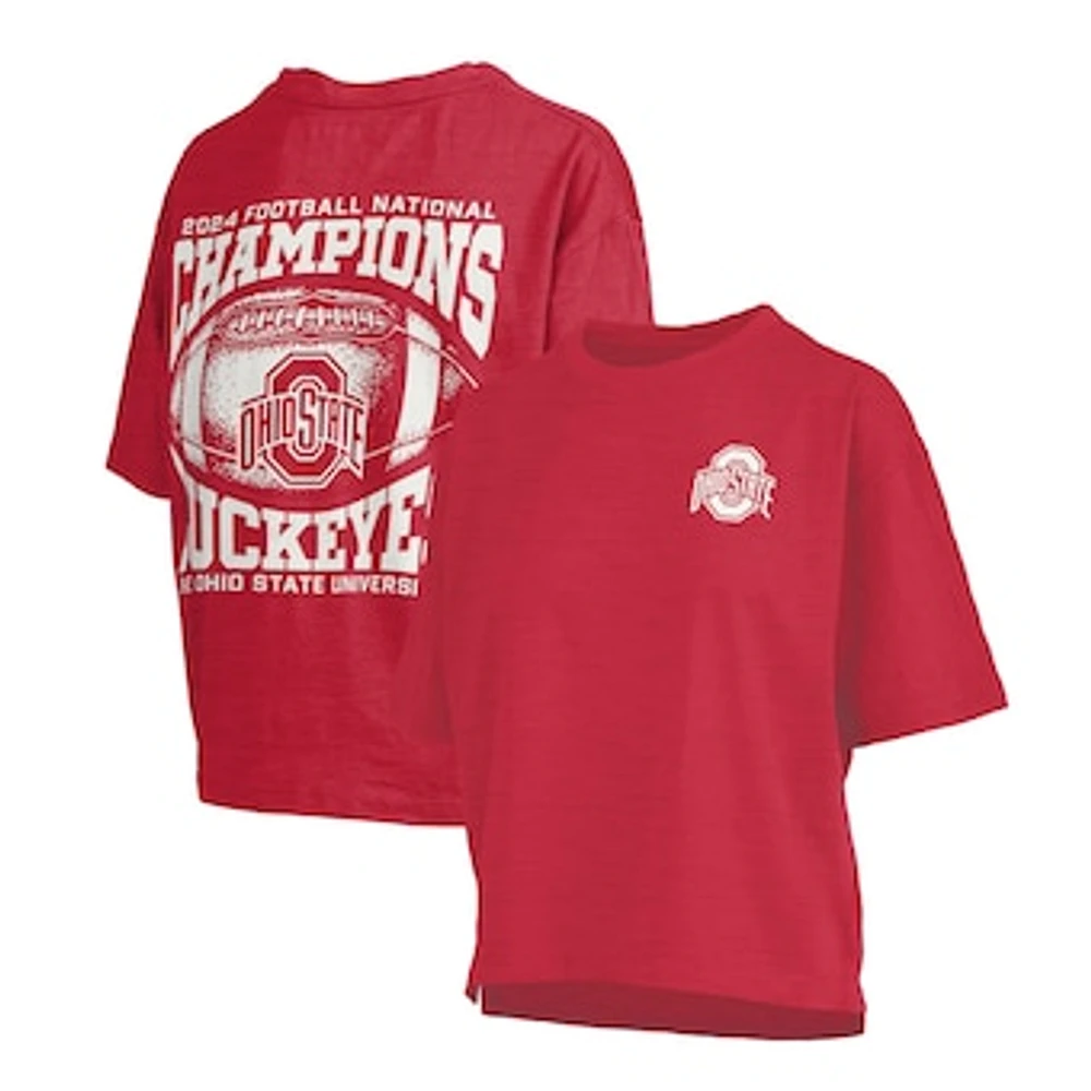 Women's Pressbox Red Ohio State Buckeyes College Football Playoff 2024 National Champions Motley T-Shirt