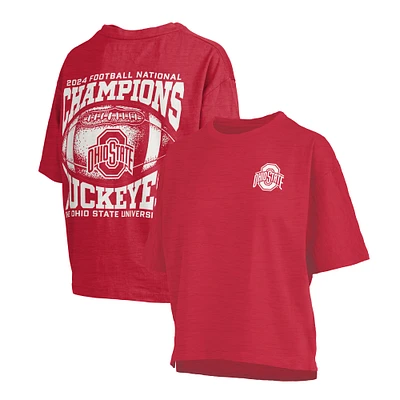 Women's Pressbox Red Ohio State Buckeyes College Football Playoff 2024 National Champions Motley T-Shirt