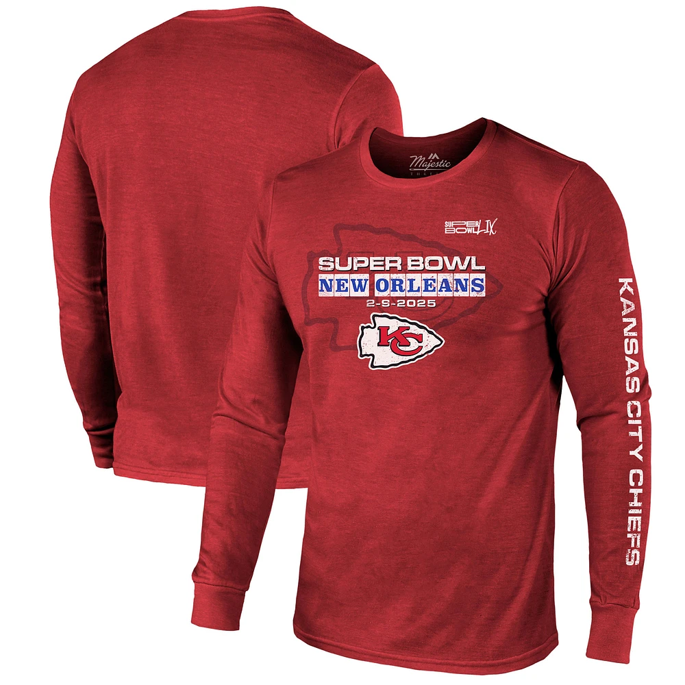 Men's Majestic Threads  Red Kansas City Chiefs Super Bowl LIX Tri-Blend Long Sleeve T-Shirt